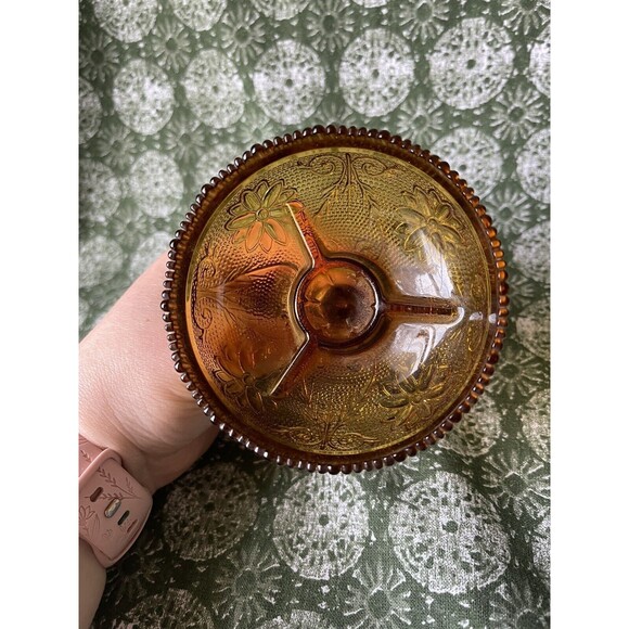 Vintage Indiana Glass Tiara Amber Sandwich Footed Candle Holder 3" - Picture 4 of 4